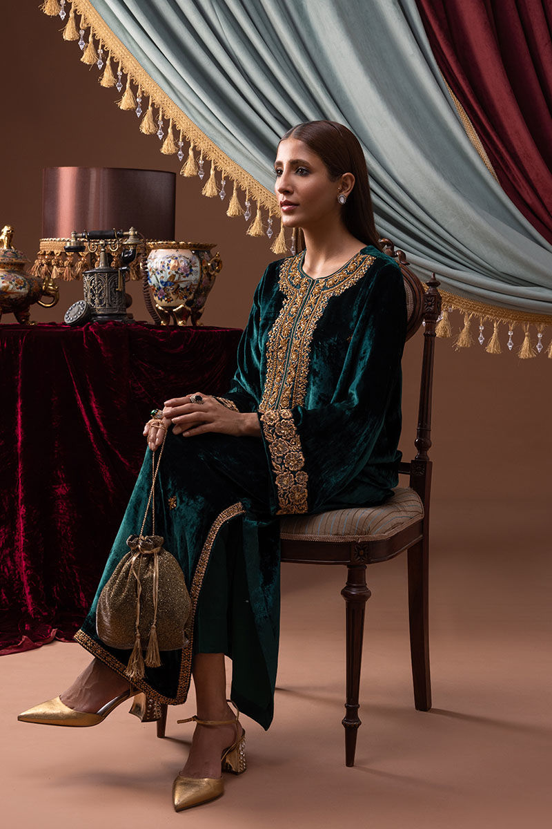 Ansab Jahangir | Bow Velvet Edit | FELICIA by Ansab Jahangir - Designer Dress - Type: Ladies Clothes - Available at Libayah - 100% Original