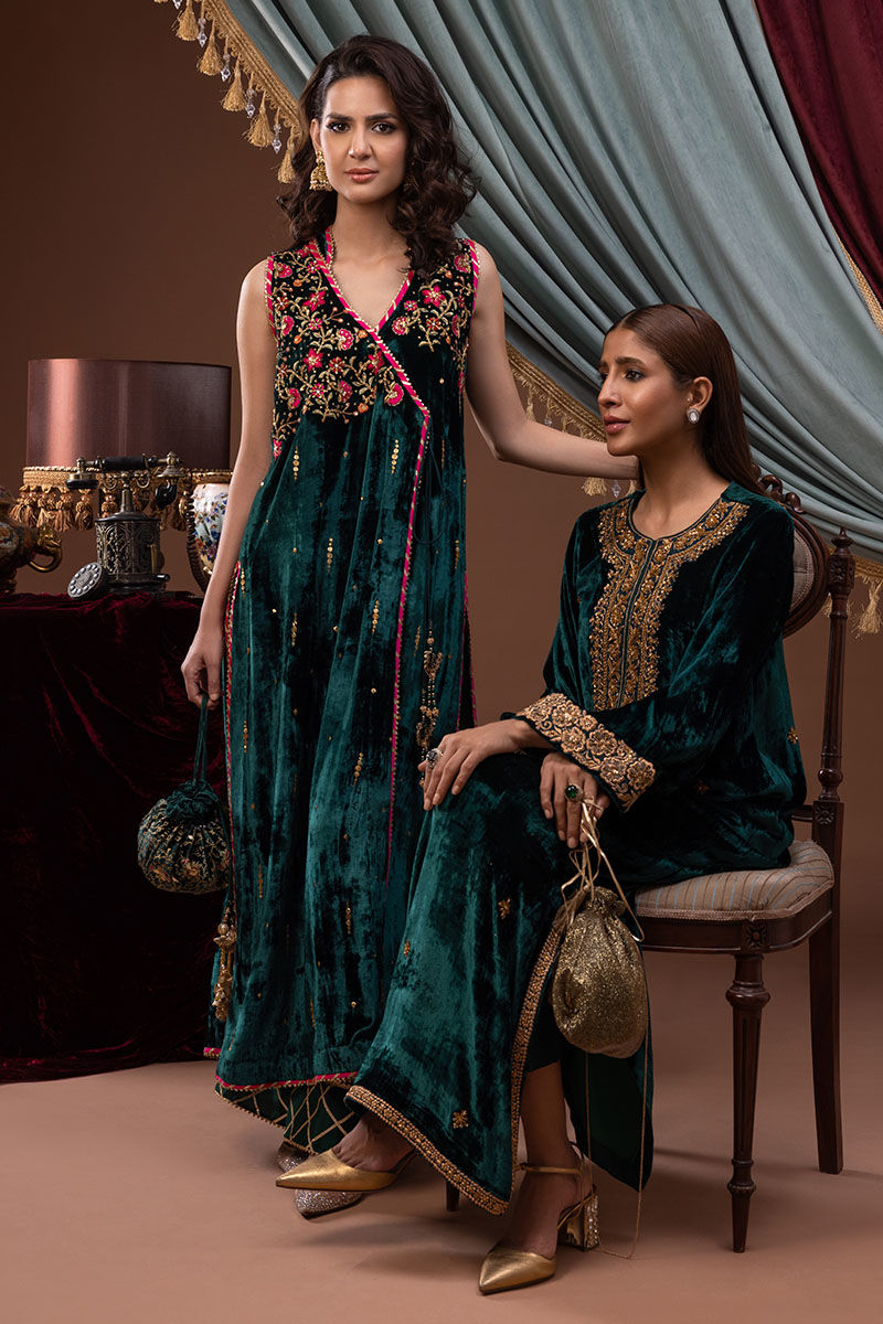 Ansab Jahangir | Bow Velvet Edit | FELICIA by Ansab Jahangir - Designer Dress - Type: Ladies Clothes - Available at Libayah - 100% Original