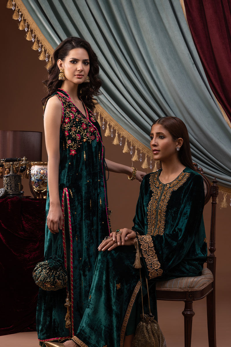 Ansab Jahangir | Bow Velvet Edit | FELICIA by Ansab Jahangir - Designer Dress - Type: Ladies Clothes - Available at Libayah - 100% Original
