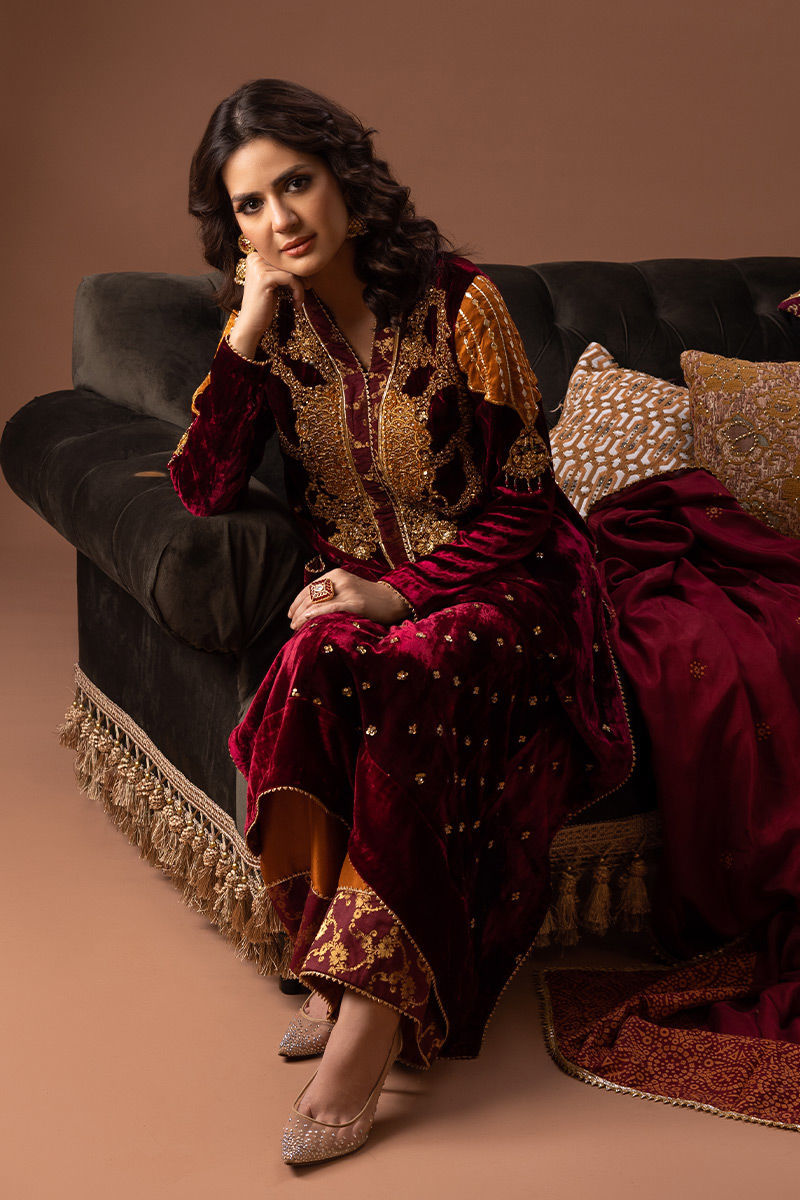Ansab Jahangir | Bow Velvet Edit | IRENE by Ansab Jahangir - Designer Dress - Type: Ladies Clothes - Available at Libayah - 100% Original