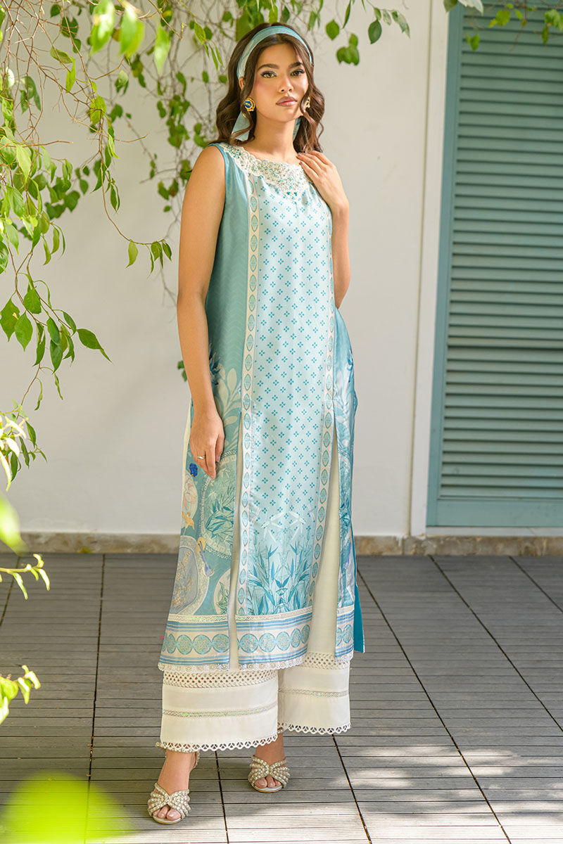 Fatima Khan | Eid Digital Silk Prints | Teal Tropics by Fatima Khan - Designer Dress - Type: Ladies Clothes - Available at Libayah - 100% Original