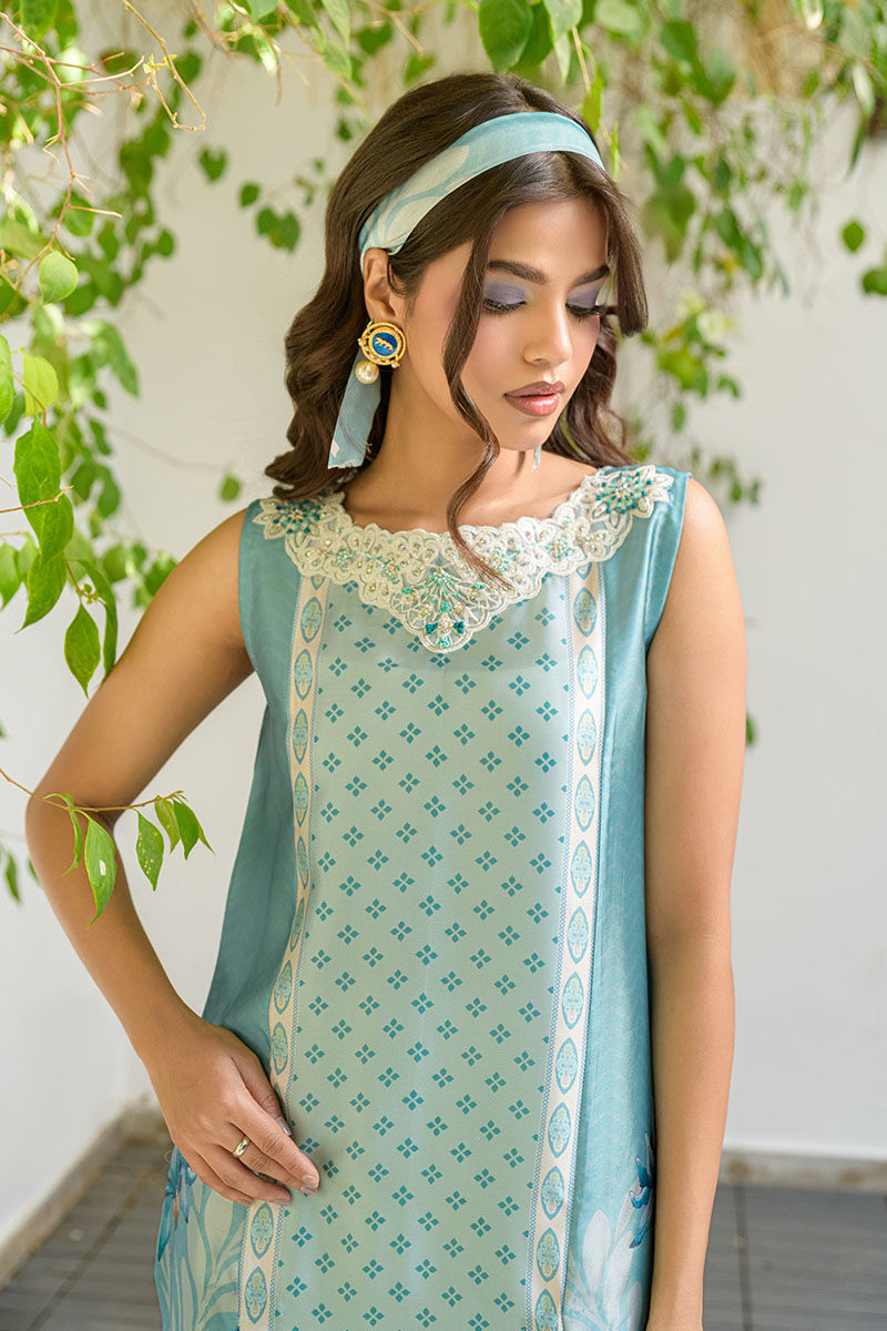Fatima Khan | Eid Digital Silk Prints | Teal Tropics by Fatima Khan - Designer Dress - Type: Ladies Clothes - Available at Libayah - 100% Original
