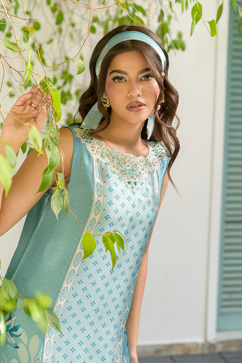 Fatima Khan | Eid Digital Silk Prints | Teal Tropics by Fatima Khan - Designer Dress - Type: Ladies Clothes - Available at Libayah - 100% Original