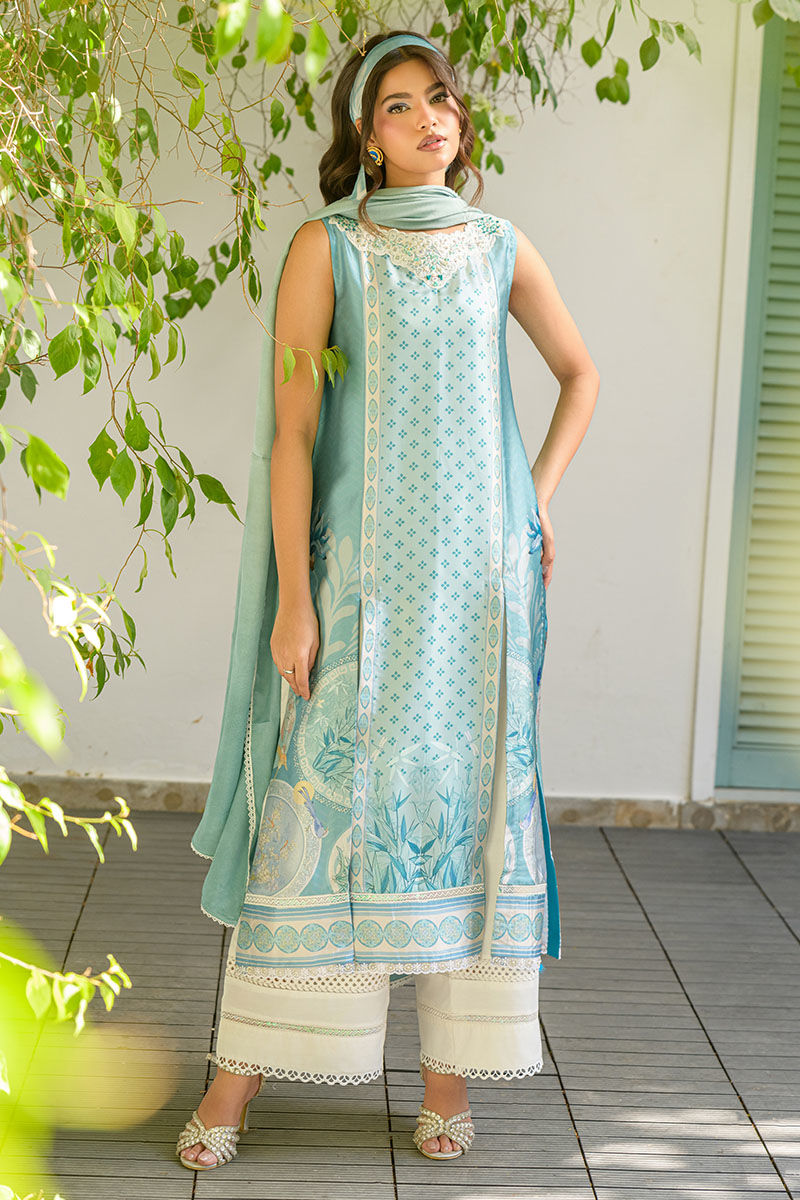 Fatima Khan | Eid Digital Silk Prints | Teal Tropics by Fatima Khan - Designer Dress - Type: Ladies Clothes - Available at Libayah - 100% Original