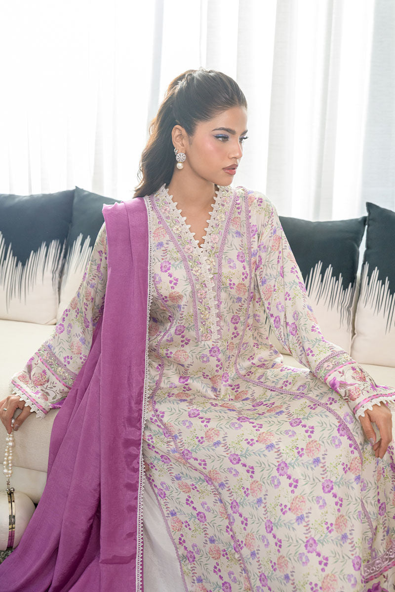 Fatima Khan | Eid Digital Silk Prints | Lavender Ivory by Fatima Khan - Designer Dress - Type: Ladies Clothes - Available at Libayah - 100% Original