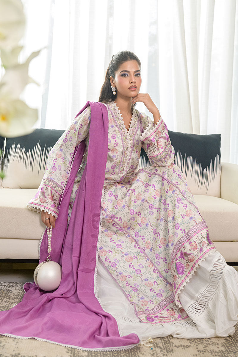 Fatima Khan | Eid Digital Silk Prints | Lavender Ivory by Fatima Khan - Designer Dress - Type: Ladies Clothes - Available at Libayah - 100% Original