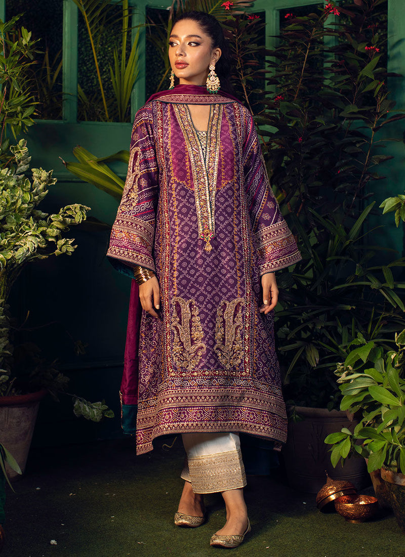 Farah Talib Aziz | Designer Picks 24 | SETAREH PURPLE CHUNRI KURTA WITH PURE SILK OMBRE DUPATTA by Farah Talib Aziz - Designer Dress - Type: Ladies Clothes - Available at Libayah - 100% Original
