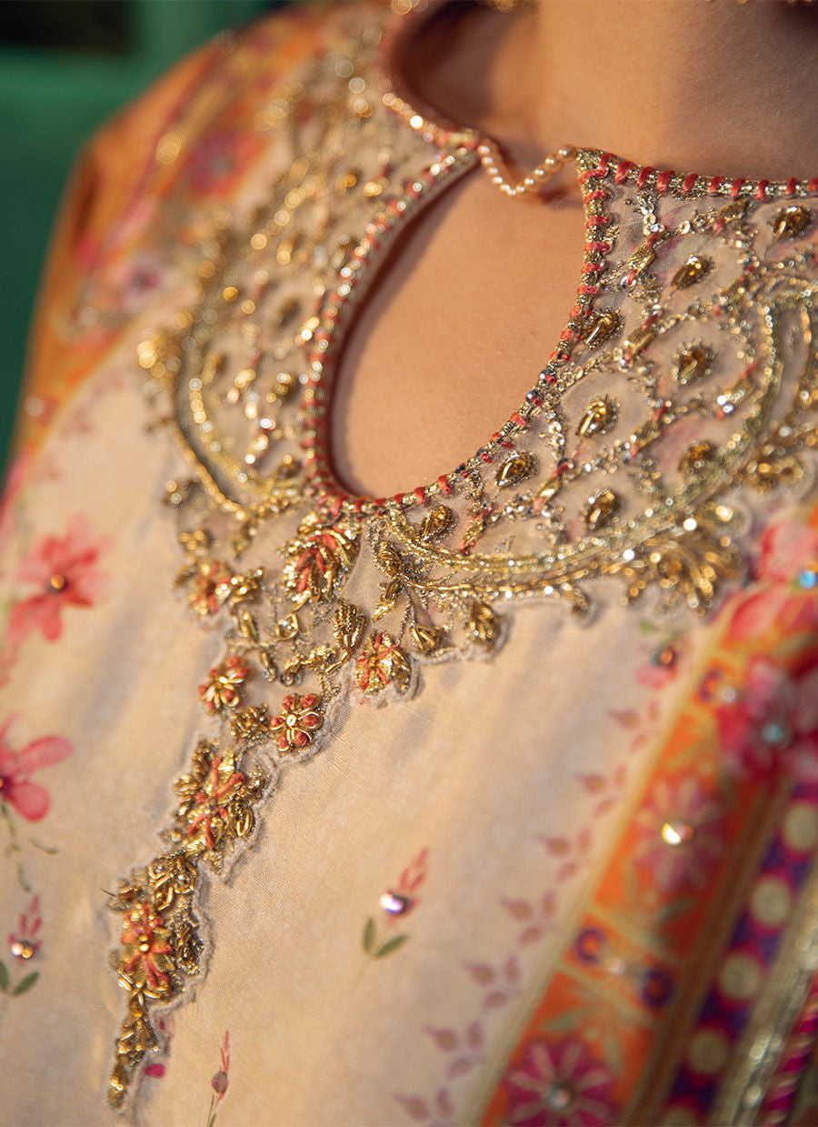 Farah Talib Aziz | Designer Picks 24 | ROSHAN PRINTED RAW SILK KURTA WITH SILK OMBRE DUPATTA by Farah Talib Aziz - Designer Dress - Type: Ladies Clothes - Available at Libayah - 100% Original