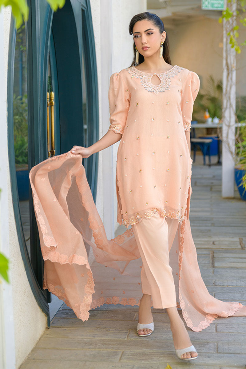 Fatima Khan | La Fleur Eid Edit | Peach Buzz by Fatima Khan - Designer Dress - Type: Ladies Clothes - Available at Libayah - 100% Original