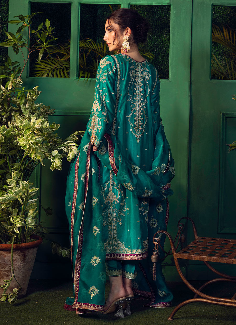 Farah Talib Aziz | Designer Picks 24 | NEEMA DEEP EMERALD EMBELLISHED KURTA WITH DUPATTA by Farah Talib Aziz - Designer Dress - Type: Ladies Clothes - Available at Libayah - 100% Original