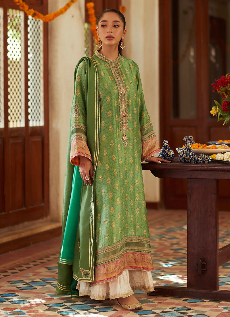 Farah Talib Aziz | Designer Picks 24 | RINA GREEN SHIRT AND DUPATTA by Farah Talib Aziz - Designer Dress - Type: Ladies Clothes - Available at Libayah - 100% Original