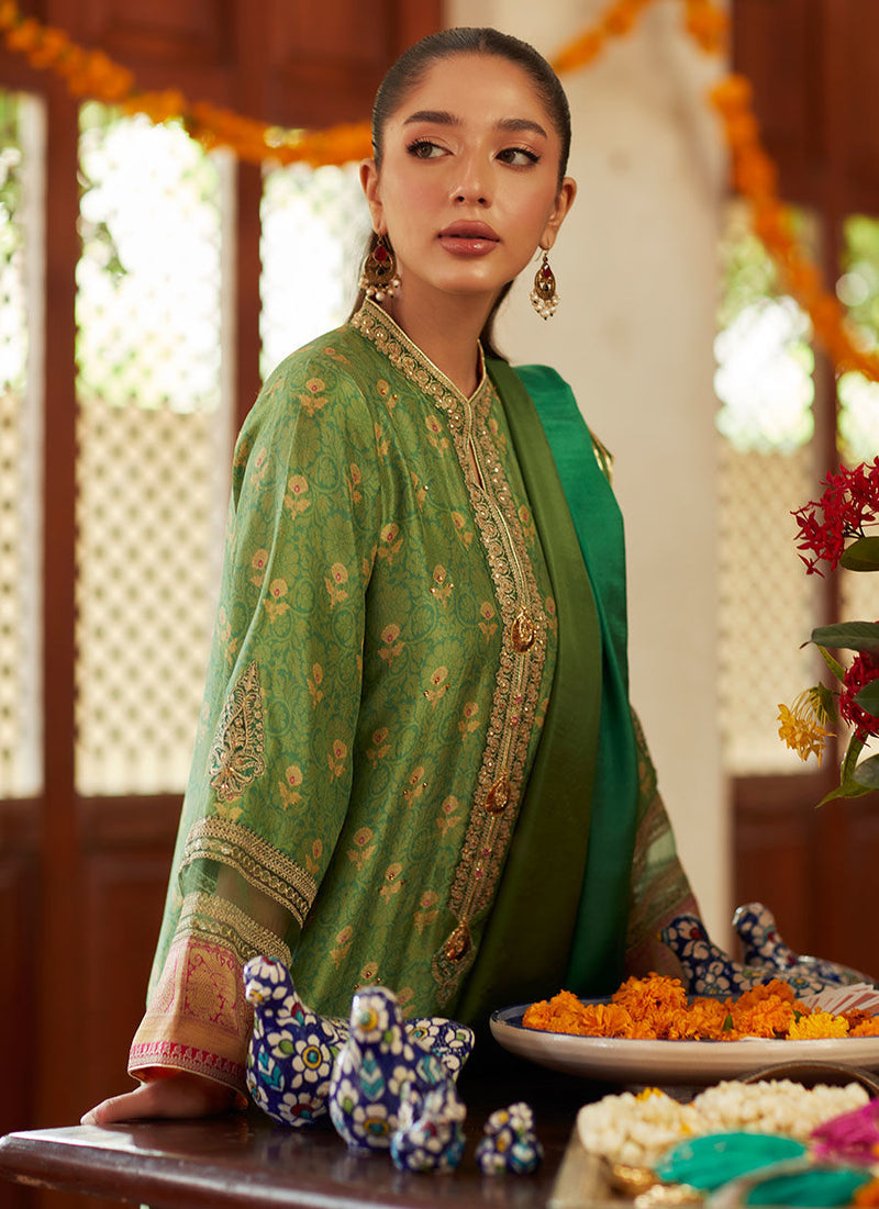 Farah Talib Aziz | Designer Picks 24 | RINA GREEN SHIRT AND DUPATTA by Farah Talib Aziz - Designer Dress - Type: Ladies Clothes - Available at Libayah - 100% Original