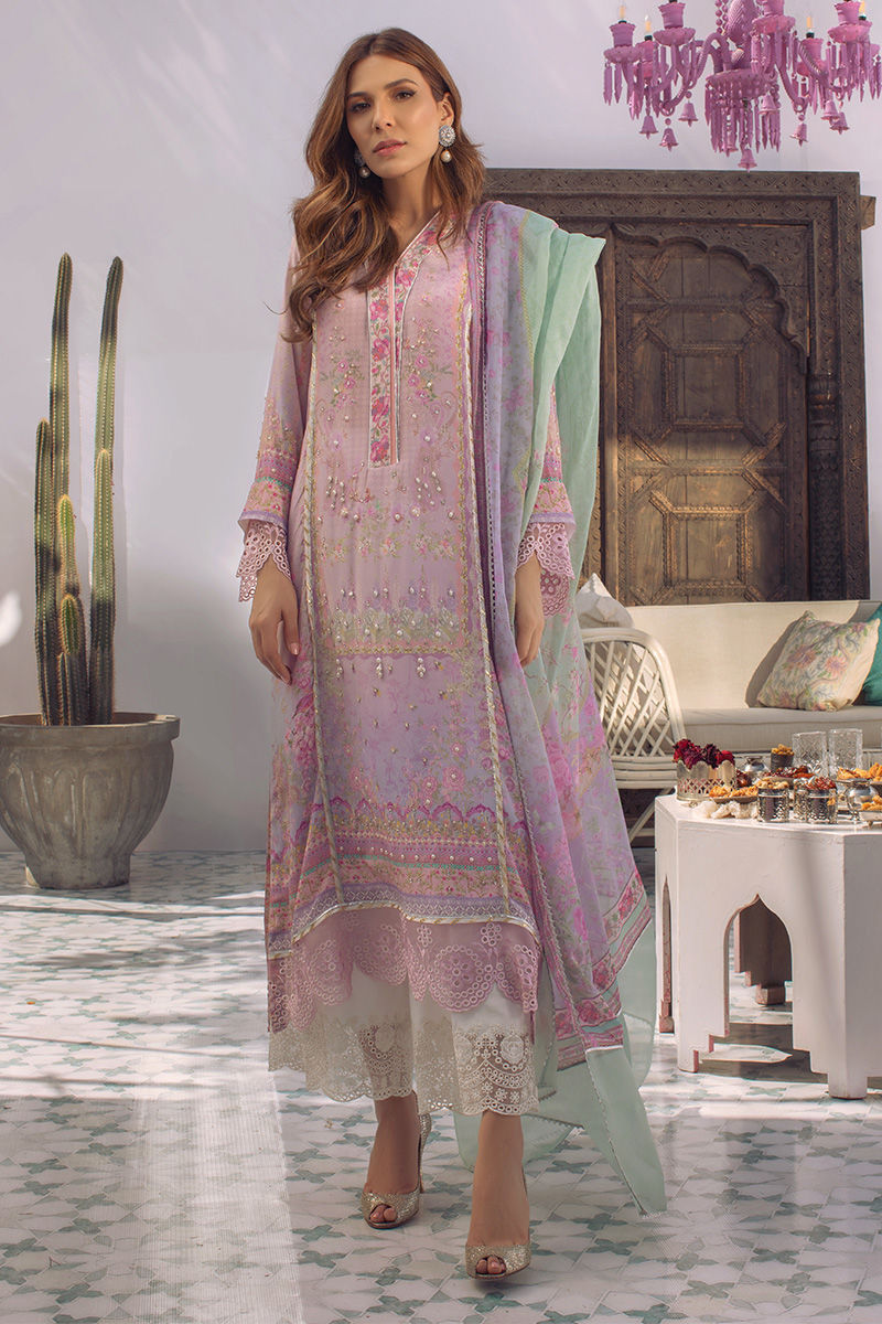 Ansab Jahangir | Digital Silk | Lilac Paisley by Ansab Jahangir - Designer Dress  - Type : Ladies Clothes - Available at Libayah - 100% Original 