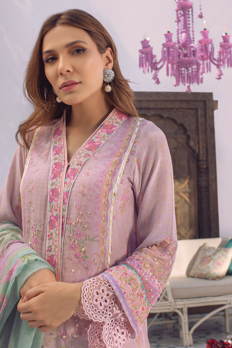 Ansab Jahangir | Digital Silk | Lilac Paisley by Ansab Jahangir - Designer Dress  - Type : Ladies Clothes - Available at Libayah - 100% Original 