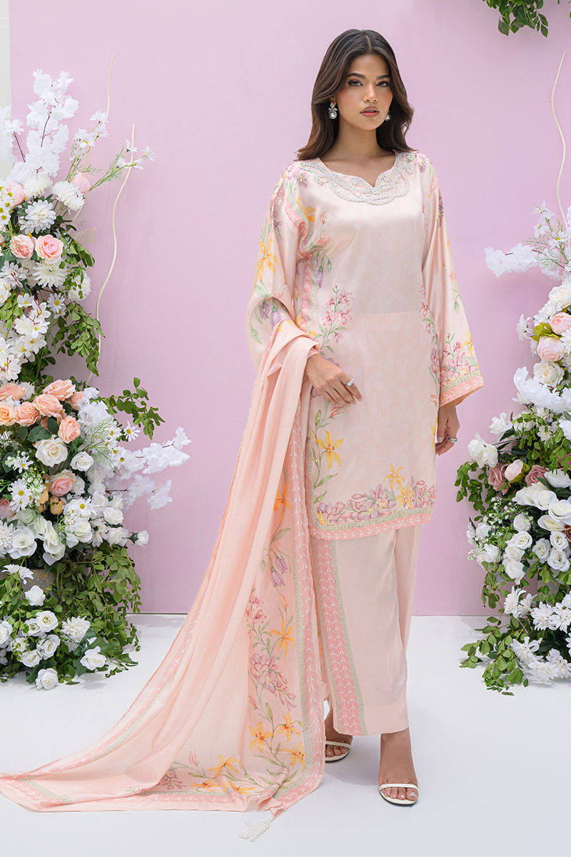 Fatima Khan | Eid Digital Silk Prints | Peach Blossoms by Fatima Khan - Designer Dress - Type: Ladies Clothes - Available at Libayah - 100% Original