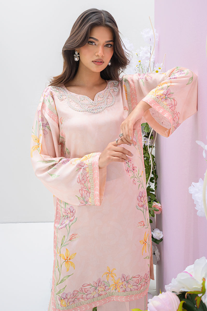 Fatima Khan | Eid Digital Silk Prints | Peach Blossoms by Fatima Khan - Designer Dress - Type: Ladies Clothes - Available at Libayah - 100% Original