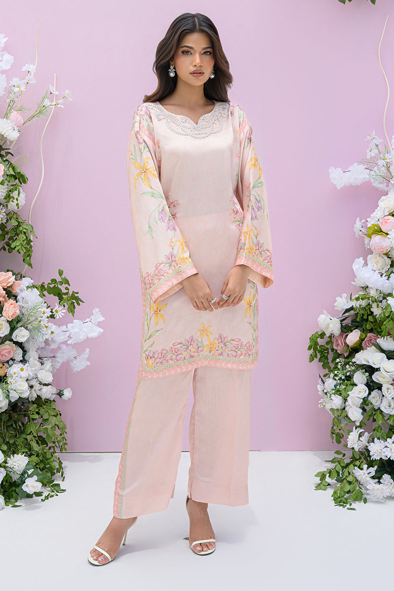 Fatima Khan | Eid Digital Silk Prints | Peach Blossoms by Fatima Khan - Designer Dress - Type: Ladies Clothes - Available at Libayah - 100% Original