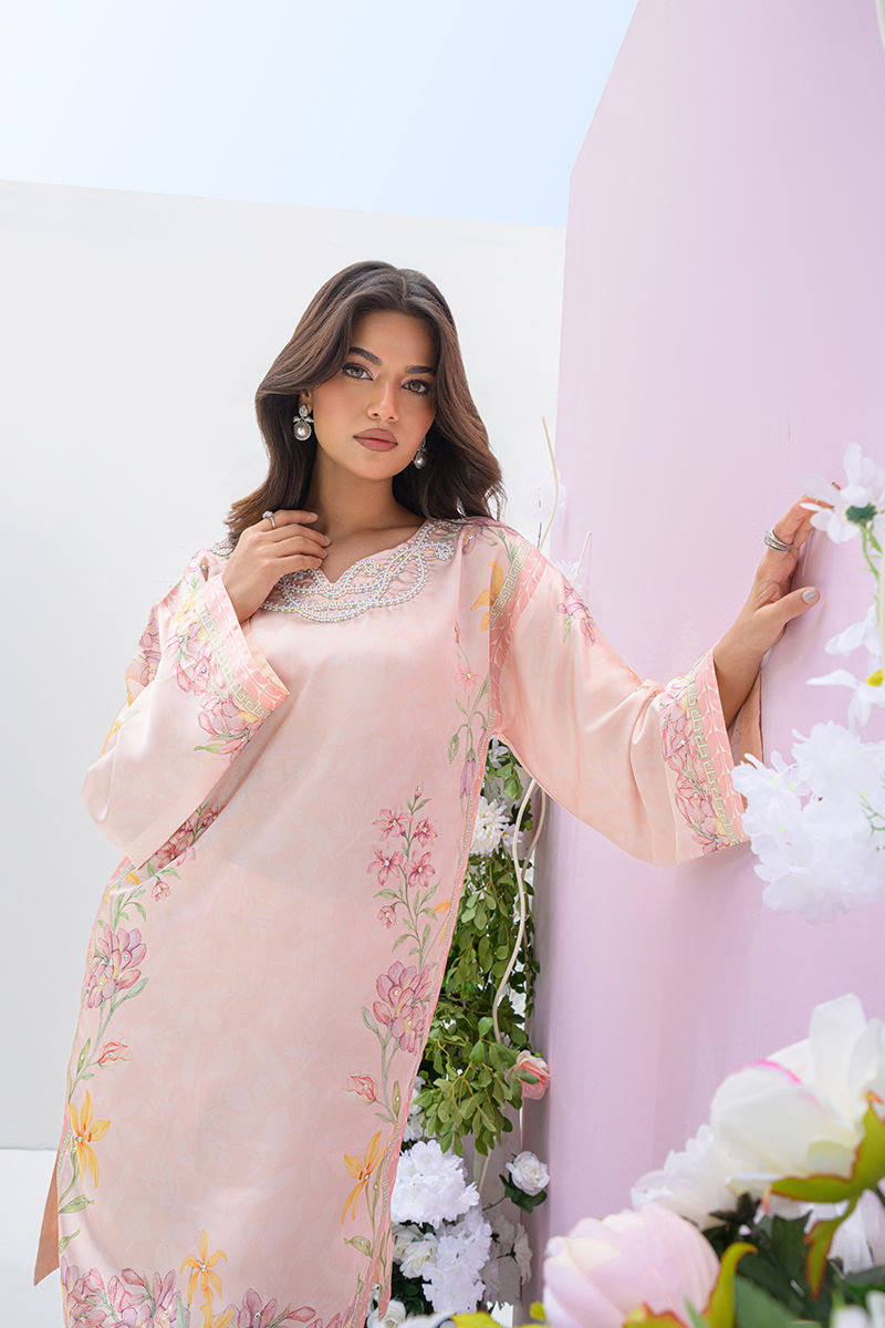 Fatima Khan | Eid Digital Silk Prints | Peach Blossoms by Fatima Khan - Designer Dress - Type: Ladies Clothes - Available at Libayah - 100% Original