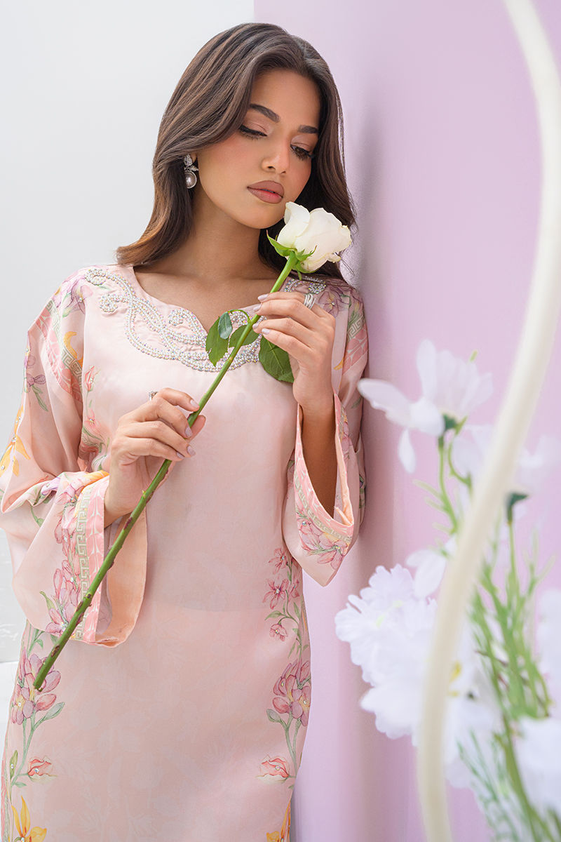 Fatima Khan | Eid Digital Silk Prints | Peach Blossoms by Fatima Khan - Designer Dress - Type: Ladies Clothes - Available at Libayah - 100% Original