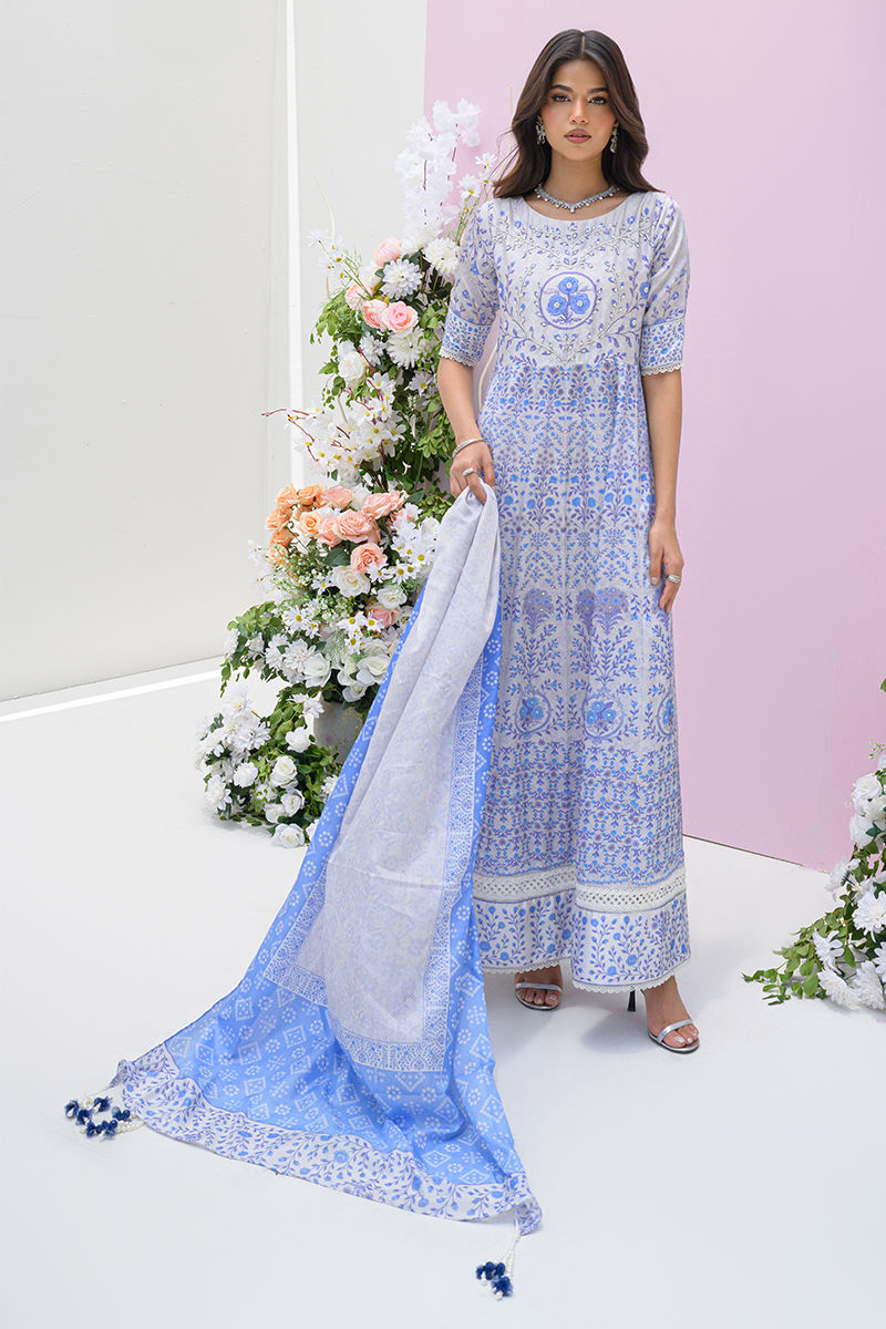 Fatima Khan | Eid Digital Silk Prints | Azure Blue by Fatima Khan - Designer Dress - Type: Ladies Clothes - Available at Libayah - 100% Original