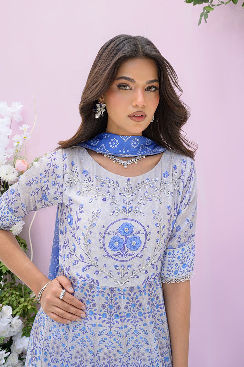 Fatima Khan | Eid Digital Silk Prints | Azure Blue by Fatima Khan - Designer Dress - Type: Ladies Clothes - Available at Libayah - 100% Original