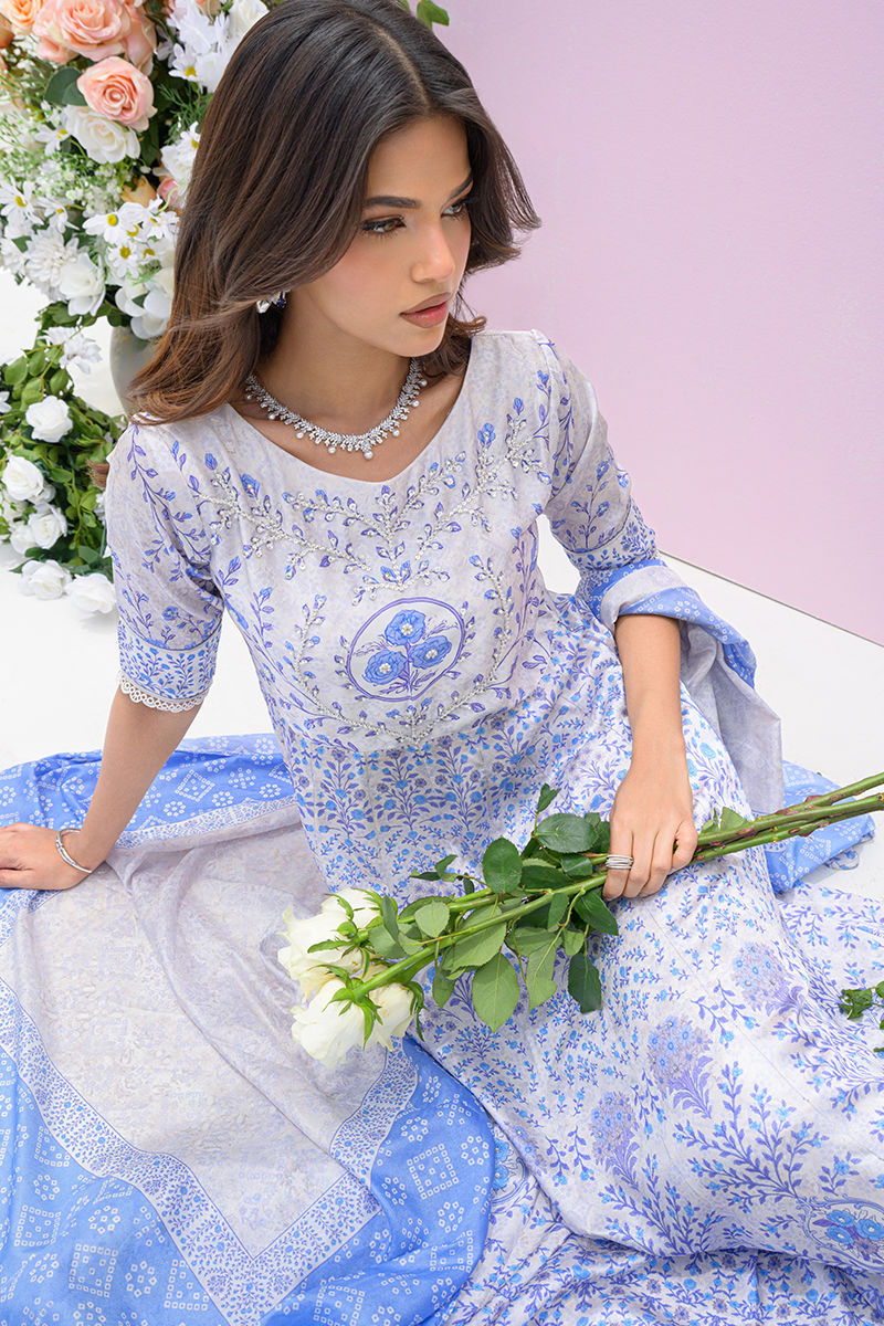 Fatima Khan | Eid Digital Silk Prints | Azure Blue by Fatima Khan - Designer Dress - Type: Ladies Clothes - Available at Libayah - 100% Original
