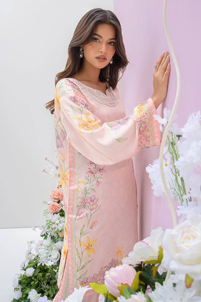 Fatima Khan | Eid Digital Silk Prints | Peach Blossoms by Fatima Khan - Designer Dress - Type: Ladies Clothes - Available at Libayah - 100% Original