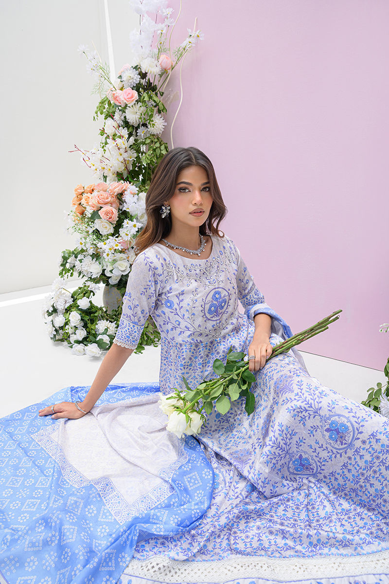 Fatima Khan | Eid Digital Silk Prints | Azure Blue by Fatima Khan - Designer Dress - Type: Ladies Clothes - Available at Libayah - 100% Original
