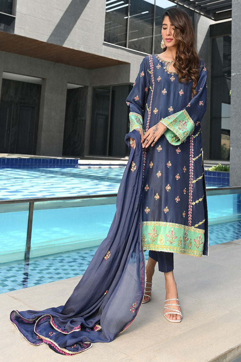 Ansab Jahangir | Luxury Silk Pret | BLUE SAPPHIRE by Ansab Jahangir - Designer Dress - Type: Ladies Clothes - Available at Libayah - 100% Original