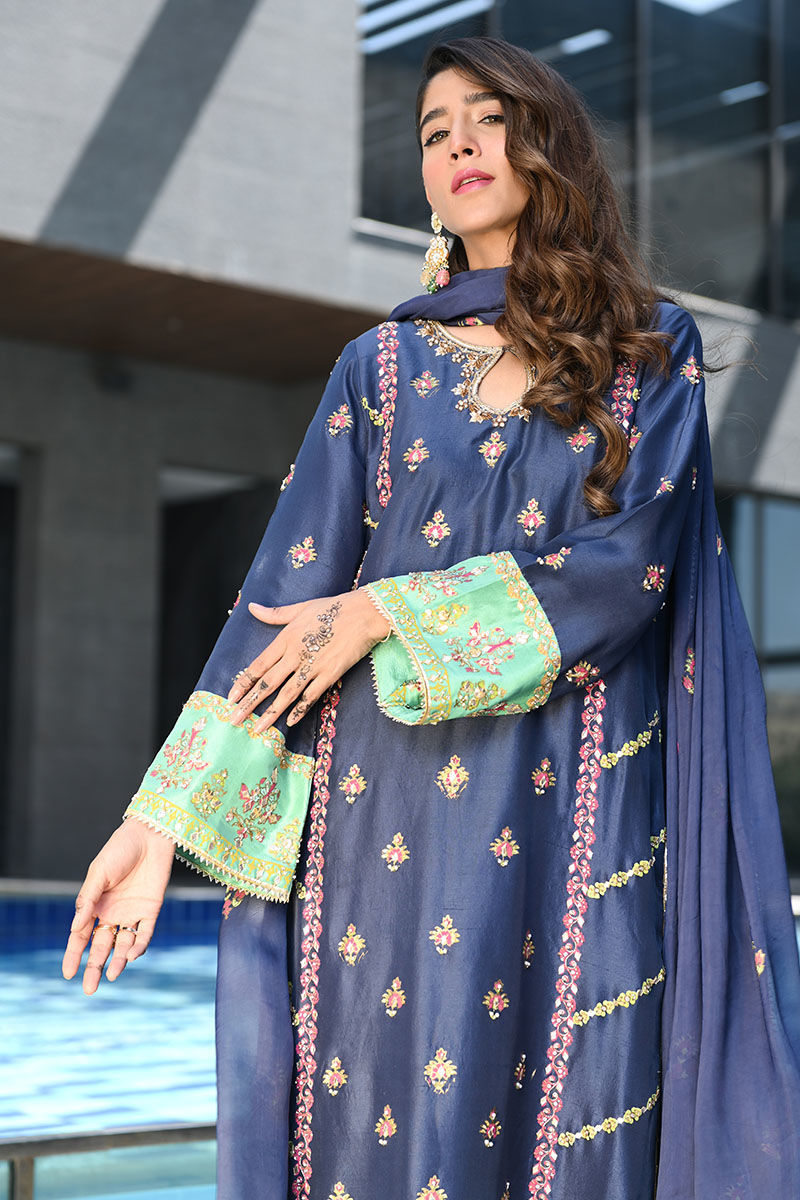 Ansab Jahangir | Luxury Silk Pret | BLUE SAPPHIRE by Ansab Jahangir - Designer Dress - Type: Ladies Clothes - Available at Libayah - 100% Original
