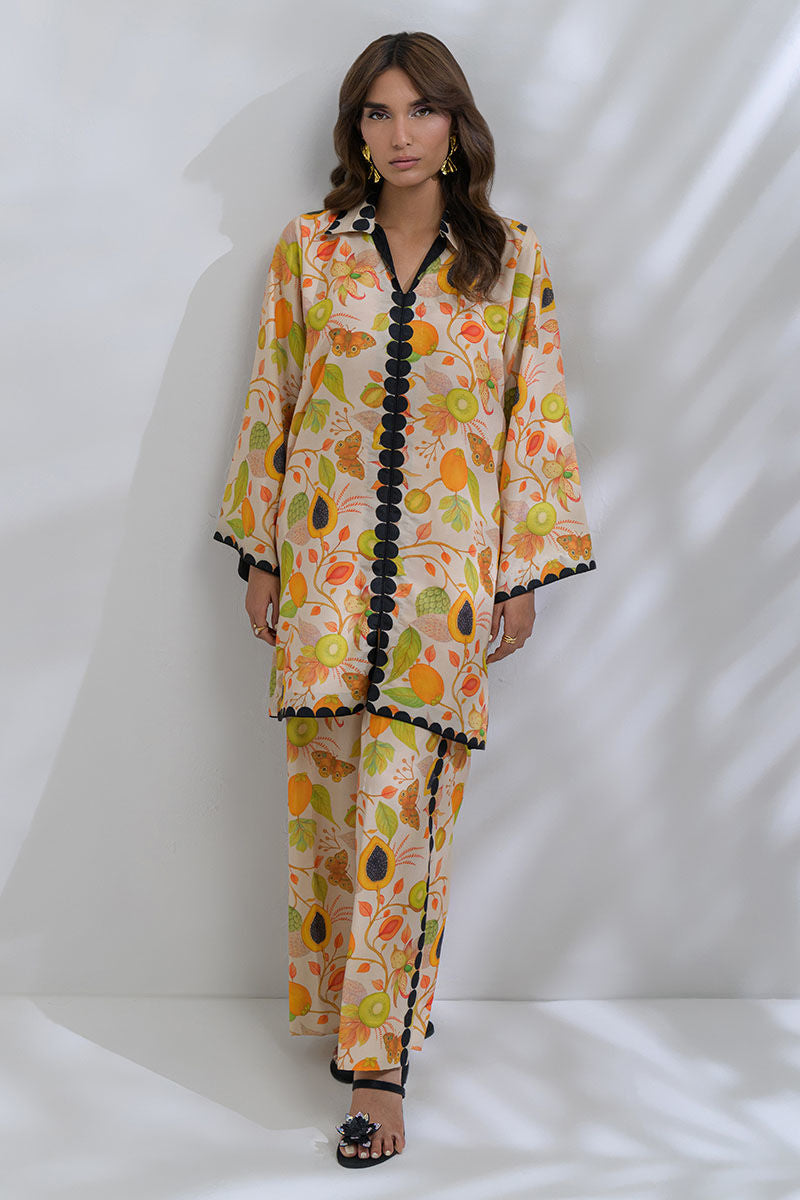 Fatima Khan | FK Prints | Breezy Papaya by Fatima Khan - Designer Dress  - Type : Ladies Clothes - Available at Libayah - 100% Original 