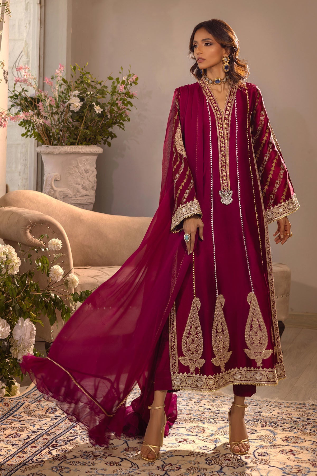 Annus Abrar | Designer Picks 24 | VISAAL CRANBERRY-SHIRT AND DUPATTA by Annus Abrar - Designer Dress - Type: Ladies Clothes - Available at Libayah - 100% Original