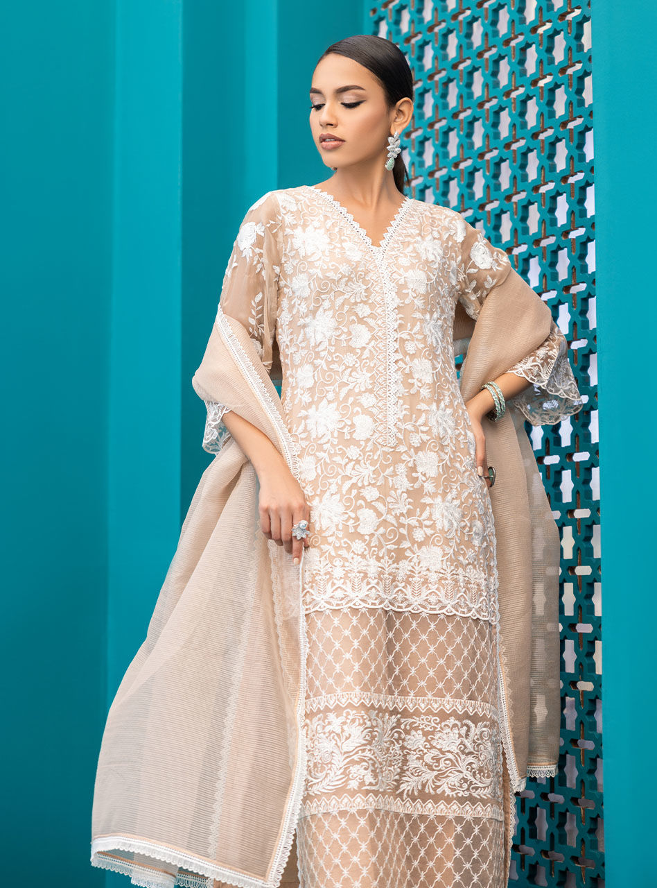 Zainab Chottani | Luxury Pret | BEIGE SHELL by Zainab Chottani - Designer Dress - Type: Ladies Clothes - Available at Libayah - 100% Original