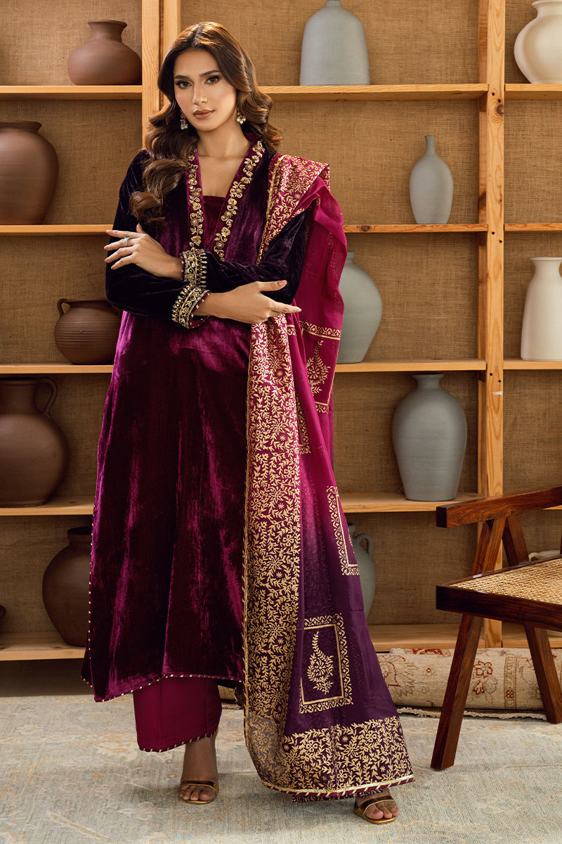 Fatima Khan | Warm Whisper Velvet 25 | Majestic Garnet by Farasha - Designer Dress  - Type : Ladies Clothes - Available at Libayah - 100% Original 