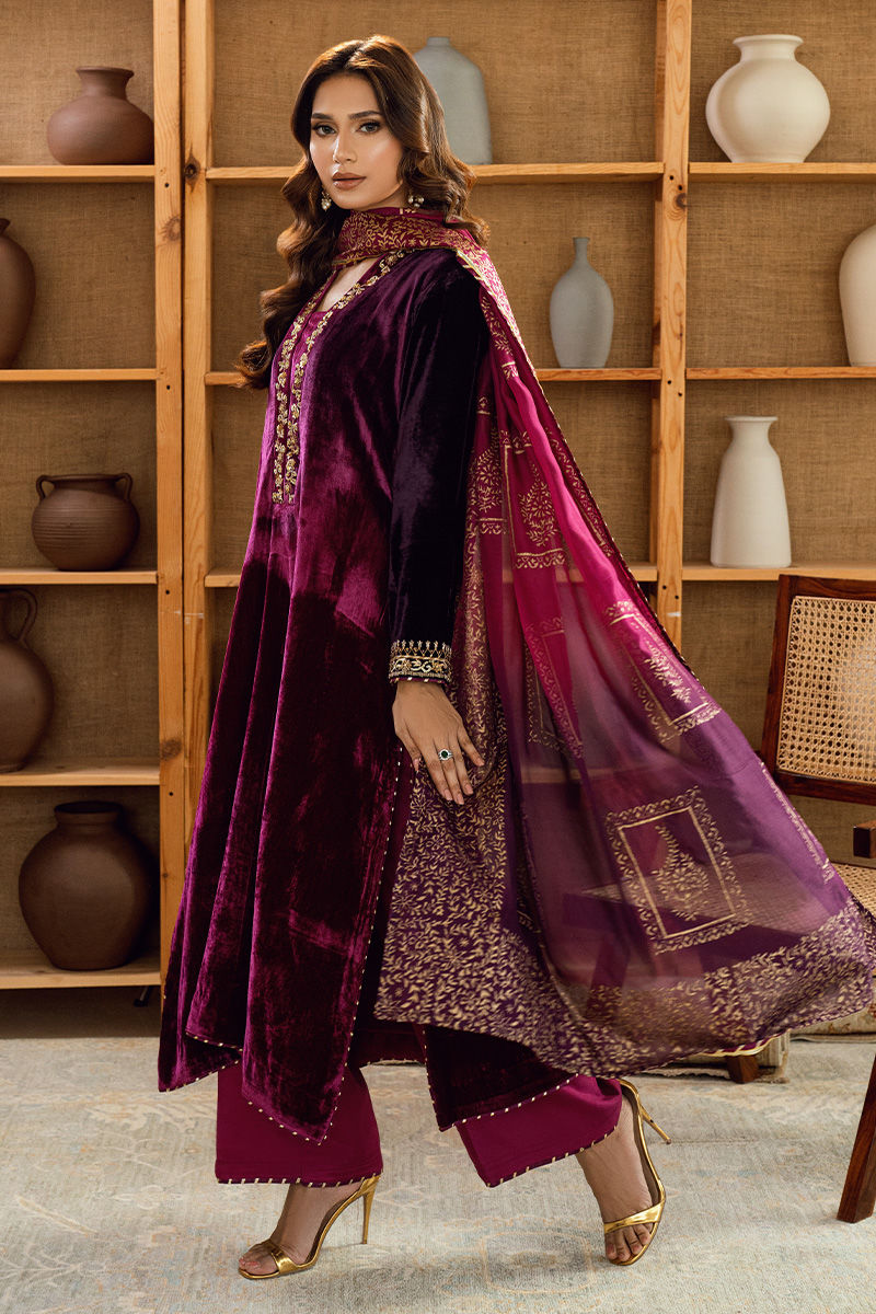 Fatima Khan | Warm Whisper Velvet 25 | Majestic Garnet by Farasha - Designer Dress  - Type : Ladies Clothes - Available at Libayah - 100% Original 
