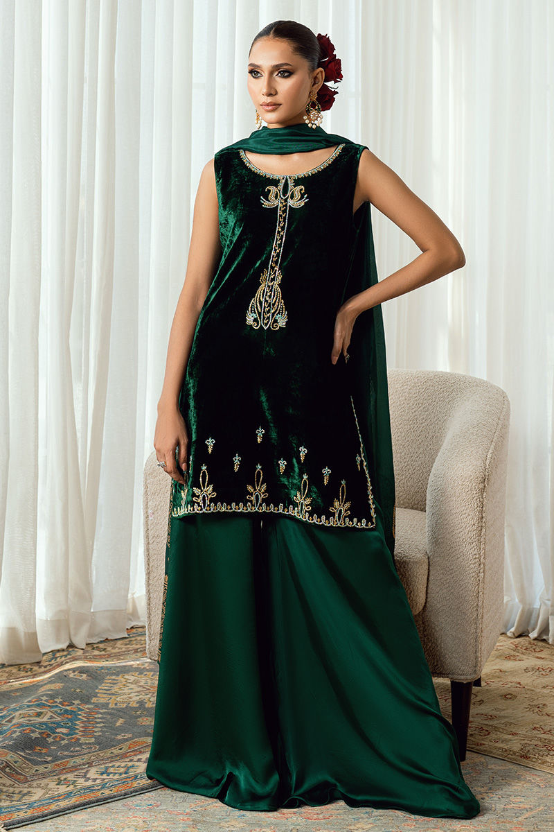 Fatima Khan | Warm Whisper Velvet 25 | Emerald Dusk by Fatima Khan - Designer Dress  - Type : Ladies Clothes - Available at Libayah - 100% Original 