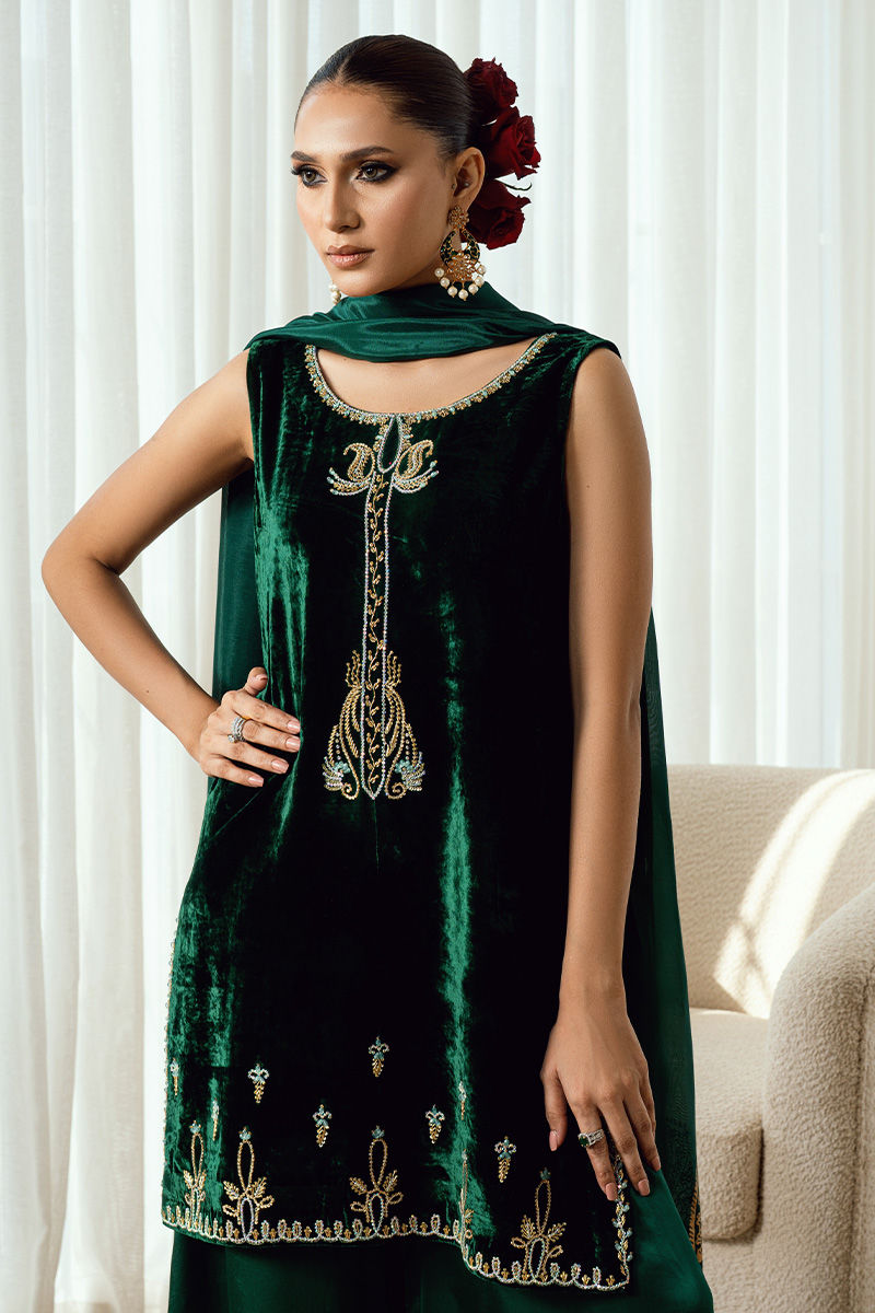 Fatima Khan | Warm Whisper Velvet 25 | Emerald Dusk by Fatima Khan - Designer Dress  - Type : Ladies Clothes - Available at Libayah - 100% Original 