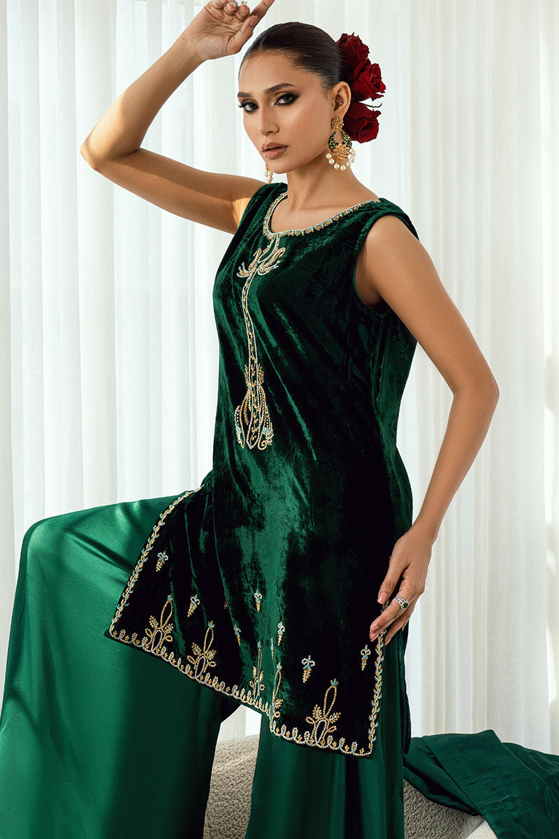Fatima Khan | Warm Whisper Velvet 25 | Emerald Dusk by Fatima Khan - Designer Dress  - Type : Ladies Clothes - Available at Libayah - 100% Original 