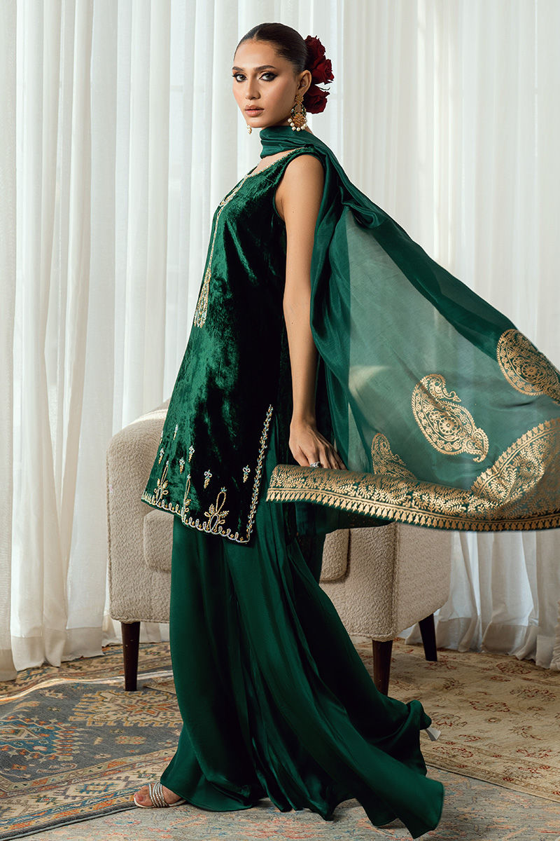 Fatima Khan | Warm Whisper Velvet 25 | Emerald Dusk by Fatima Khan - Designer Dress  - Type : Ladies Clothes - Available at Libayah - 100% Original 