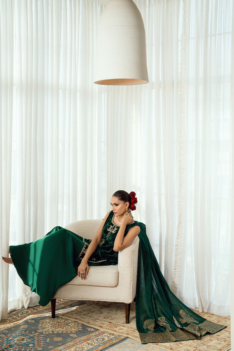 Fatima Khan | Warm Whisper Velvet 25 | Emerald Dusk by Fatima Khan - Designer Dress  - Type : Ladies Clothes - Available at Libayah - 100% Original 