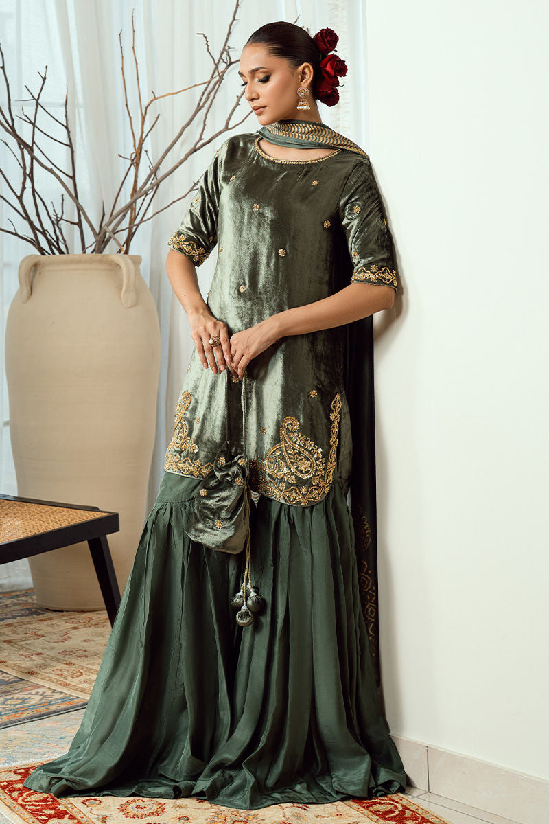 Fatima Khan | Warm Whisper Velvet 25 | Olive Dynasty by Fatima Khan - Designer Dress  - Type : Ladies Clothes - Available at Libayah - 100% Original 