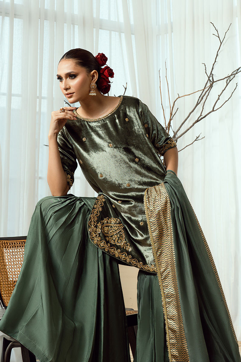 Fatima Khan | Warm Whisper Velvet 25 | Olive Dynasty by Fatima Khan - Designer Dress  - Type : Ladies Clothes - Available at Libayah - 100% Original 