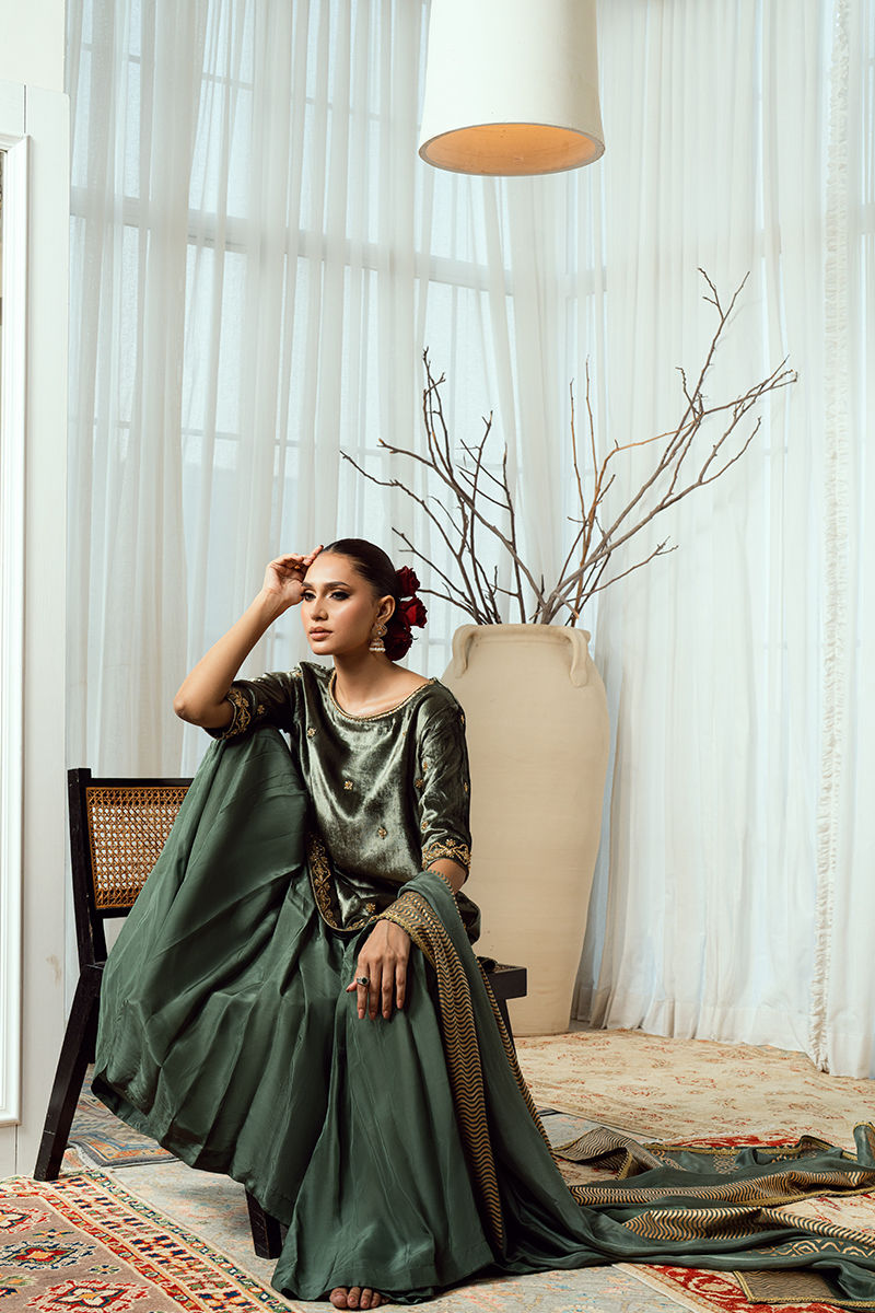 Fatima Khan | Warm Whisper Velvet 25 | Olive Dynasty by Fatima Khan - Designer Dress  - Type : Ladies Clothes - Available at Libayah - 100% Original 
