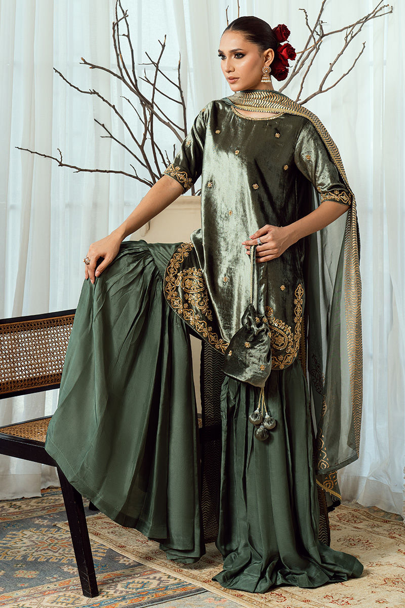Fatima Khan | Warm Whisper Velvet 25 | Olive Dynasty by Fatima Khan - Designer Dress  - Type : Ladies Clothes - Available at Libayah - 100% Original 