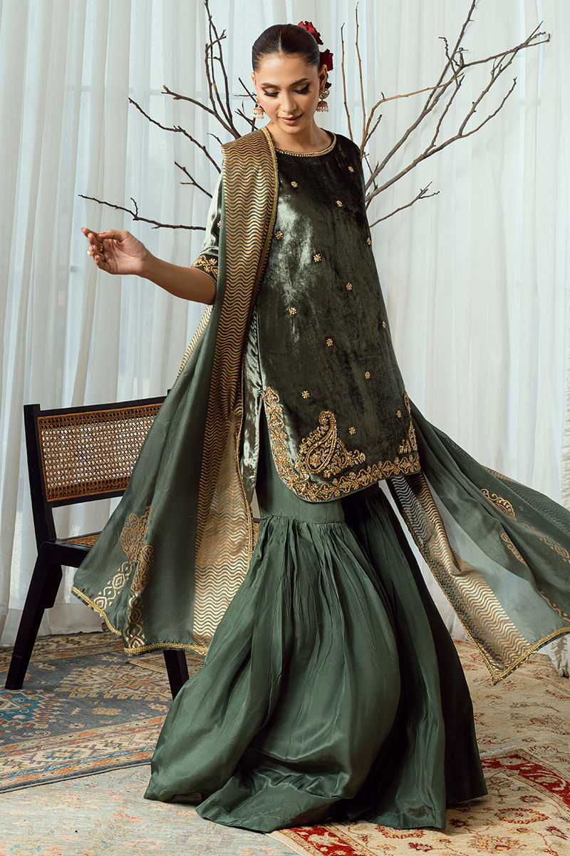 Fatima Khan | Warm Whisper Velvet 25 | Olive Dynasty by Fatima Khan - Designer Dress  - Type : Ladies Clothes - Available at Libayah - 100% Original 