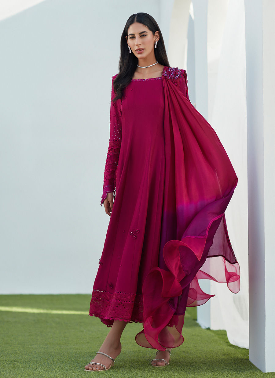 Farah Talib Aziz | Designer Picks 24 | VIV MAGENTA KALIDAAR WITH DRAPED DUPATTA by Farah Talib Aziz - Designer Dress - Type: Ladies Clothes - Available at Libayah - 100% Original