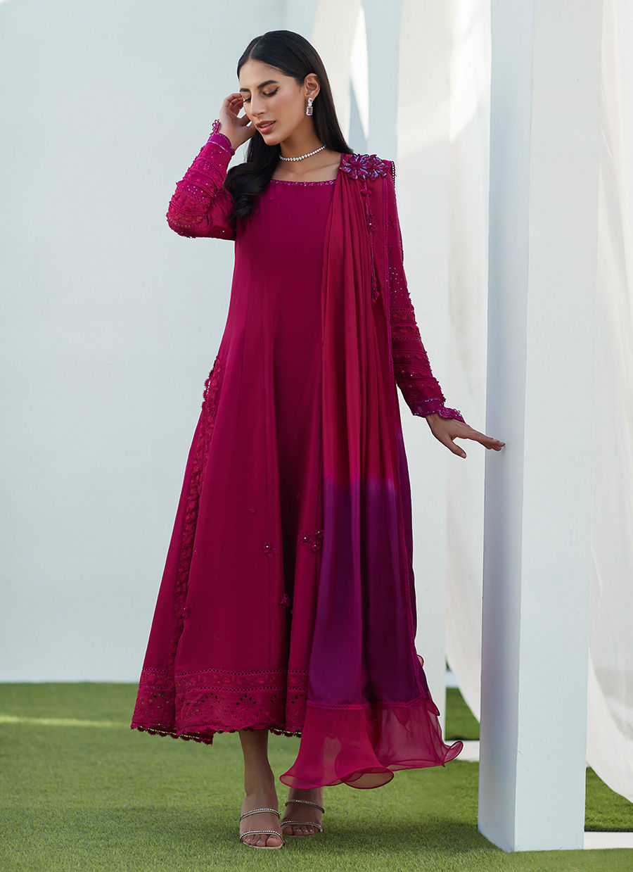 Farah Talib Aziz | Designer Picks 24 | VIV MAGENTA KALIDAAR WITH DRAPED DUPATTA by Farah Talib Aziz - Designer Dress - Type: Ladies Clothes - Available at Libayah - 100% Original