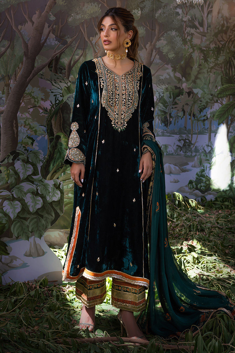 Ansab Jahangir | Bow Velvet Edit | ESMERALDA by Ansab Jahangir - Designer Dress - Type: Ladies Clothes - Available at Libayah - 100% Original