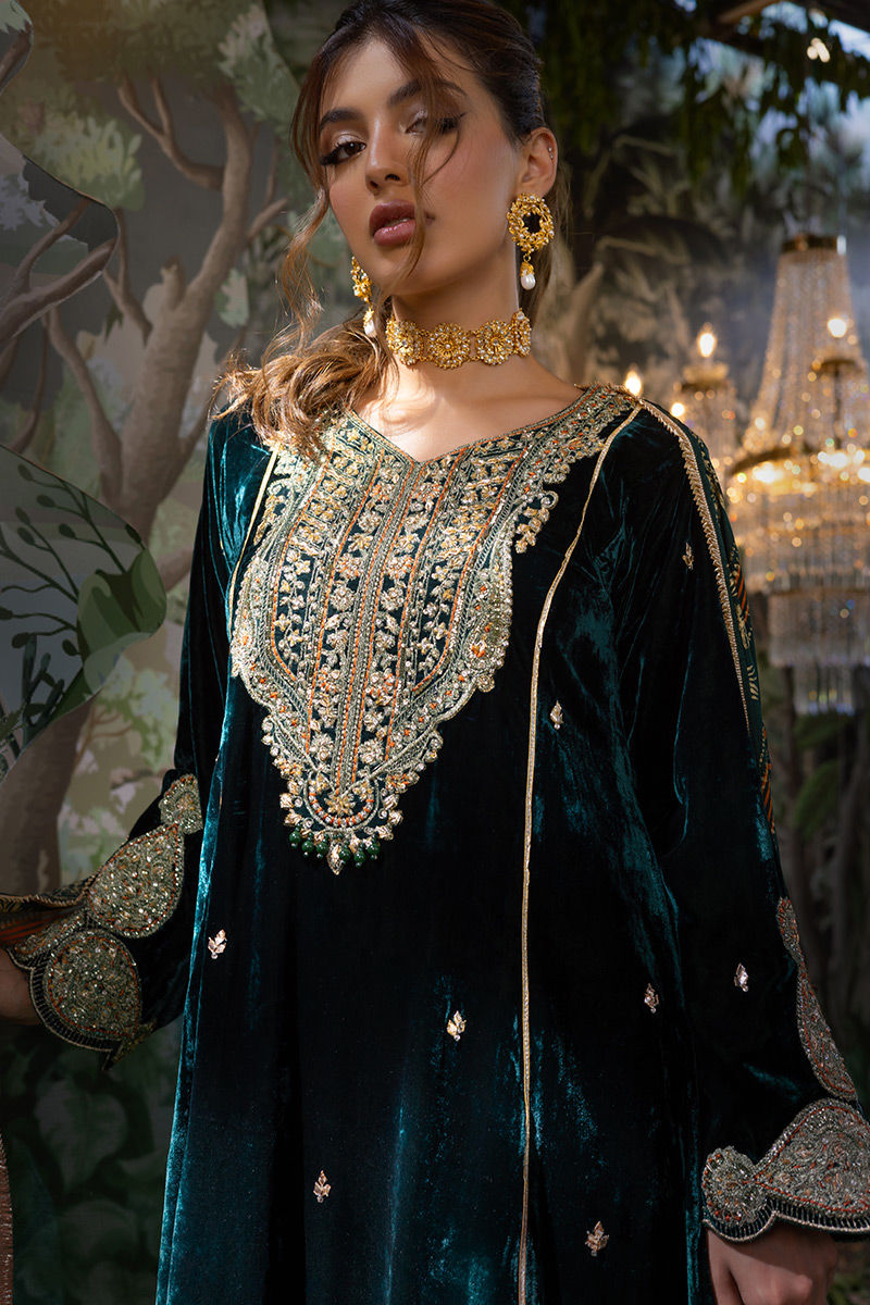 Ansab Jahangir | Bow Velvet Edit | ESMERALDA by Ansab Jahangir - Designer Dress - Type: Ladies Clothes - Available at Libayah - 100% Original