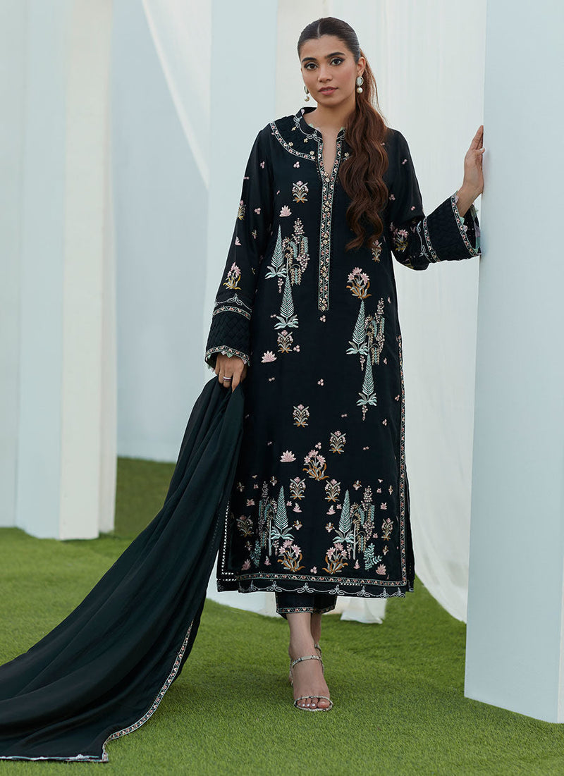 Farah Talib Aziz | Designer Picks 24 | PETRA BLACK EMBROIDERED SHIRT AND DUPATTA by Farah Talib Aziz - Designer Dress - Type: Ladies Clothes - Available at Libayah - 100% Original